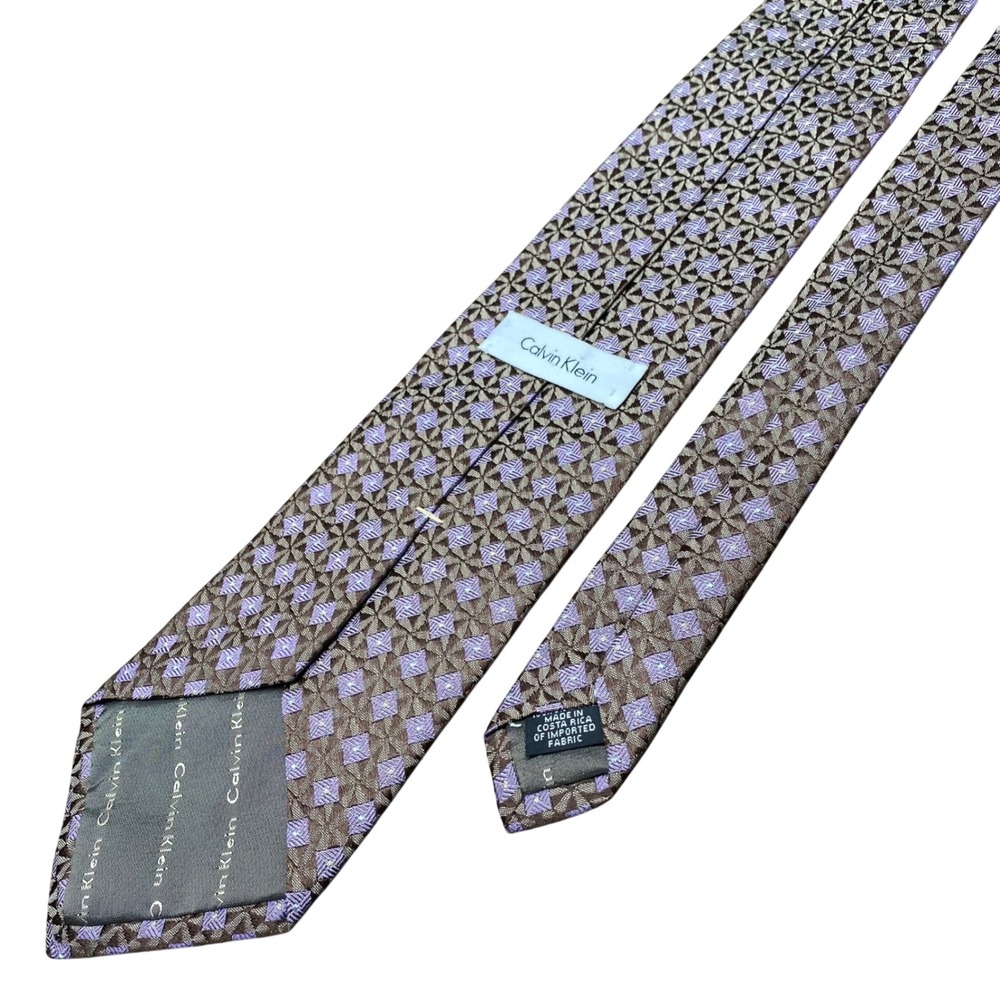 Vintage Calvin Klein Tie Geometric Mens Purple Silk Jacquard‎ Classic 90s - Picture 3 of 7